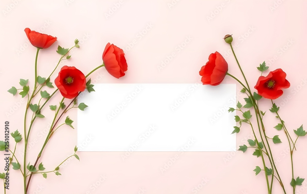 Soft Blush Crimson Poppy & Ivy spring background Soft Blush Crimson Poppy & Ivy spring background