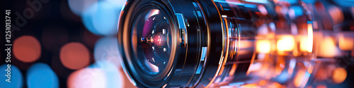 Camera Lens Close-up with Bokeh Background