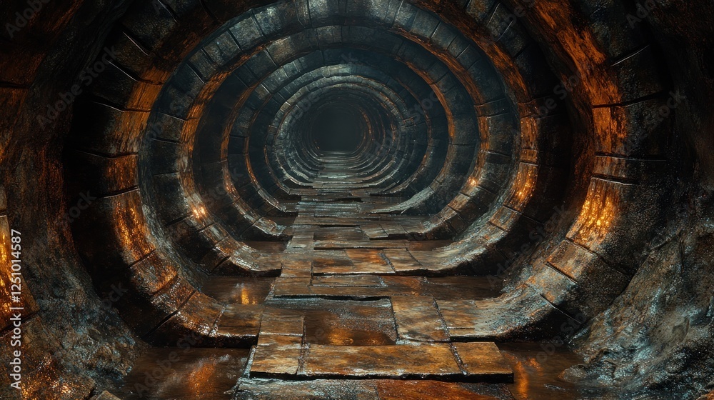 Mysterious stone tunnel path, dark background, fantasy setting, game design Mysterious stone tunnel path, dark background, fantasy setting, game design