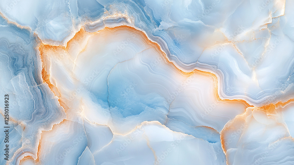Naklejka premium Abstract Blue and Orange Onyx Marble Texture with Soft Veins