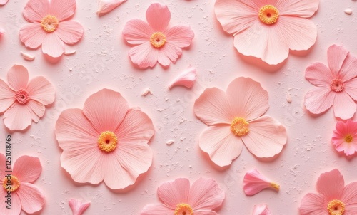 Wallpaper Mural Delicate pink flowers on pastel surface Torontodigital.ca