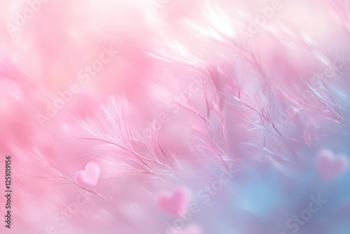 Pastel Pink and Blue Feather Texture with Soft Hearts Background