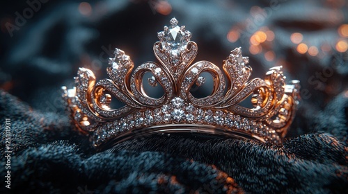 Exquisite diamond-encrusted crown resting on a luxurious black velvet backdrop