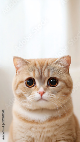close up of fluffy tabby cat with large expressive eyes