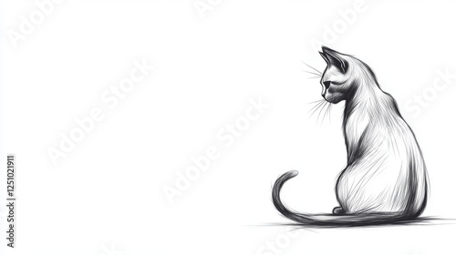 Elegant and Minimalist Sketch of a Cat in Profile View on a White Background