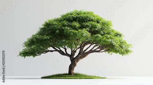  Stunning realistic green tree with vibrant foliage on a minimalist background, symbolizing nature, growth, and sustainability.