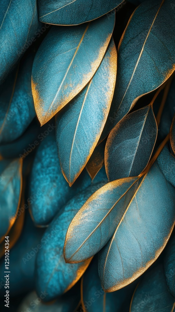 Obraz premium Teal and Gold Leaves.