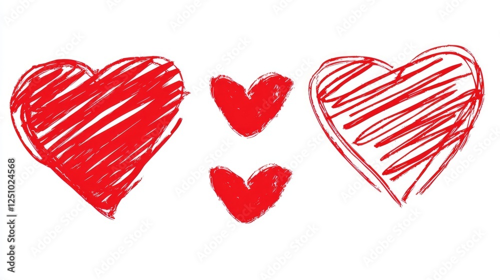 Obraz premium Red Heart Illustrations on White Background for Love and Romance
