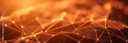 Abstract network, futuristic digital connections with glowing nodes and lines in orange technology background..