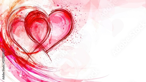 Beautiful Red Hearts on a Soft Pink Background with Artistic Swirls