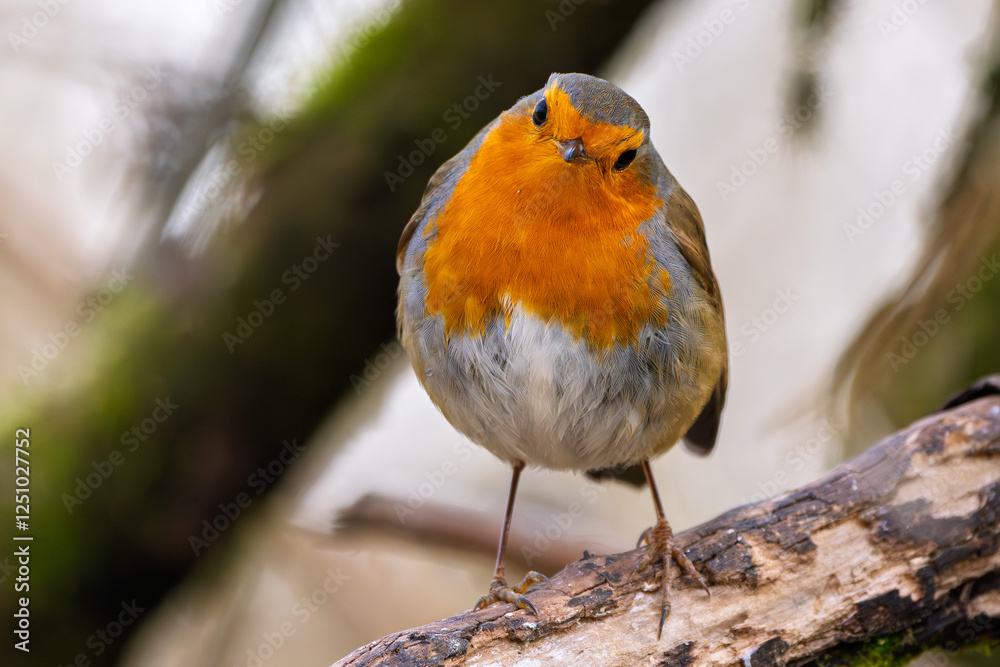 Fototapeta premium Rotkelchen, Robin im Herbst / Winter auf einem Ast / Vogel