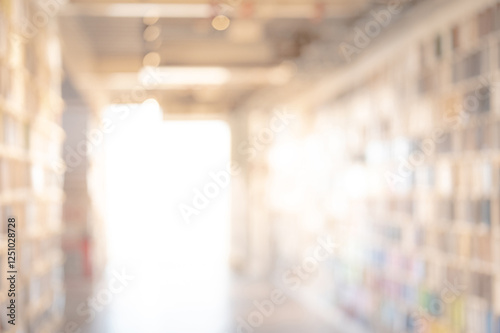 Abstract blurred material library room. Defocused perspective of material samples collection. Blur background for architectural design and interior finishing concept photo