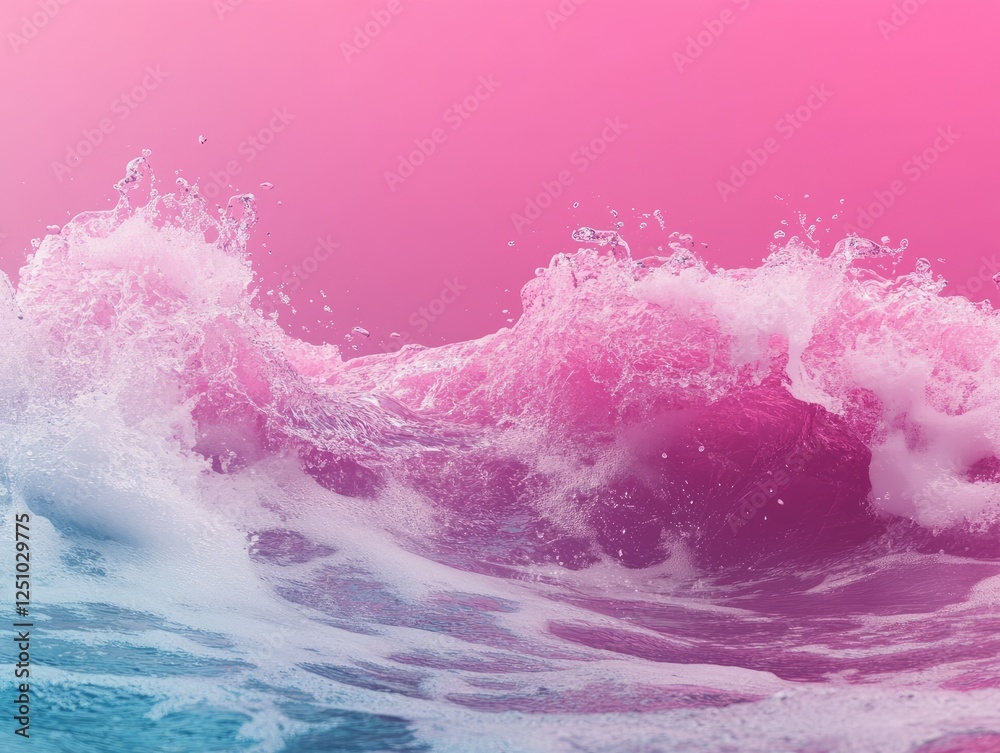 Fototapeta premium Vibrant Pink Ocean Wave Crashing Against a Solid Color Background
