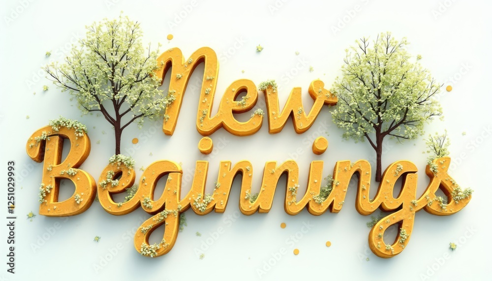 Fototapeta premium Floral typography celebrating new beginnings with blossoming trees