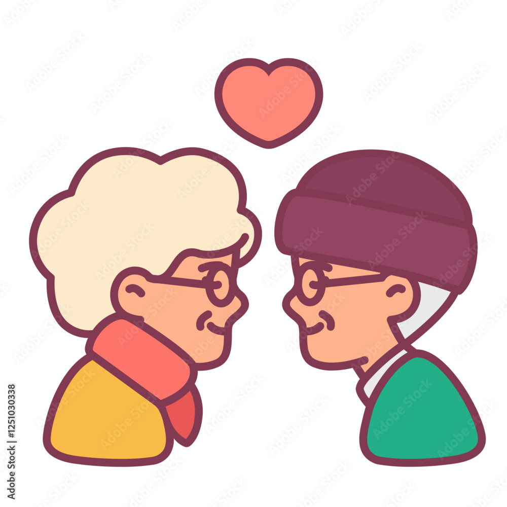 Fototapeta premium Cute elderly couple cartoon illustration