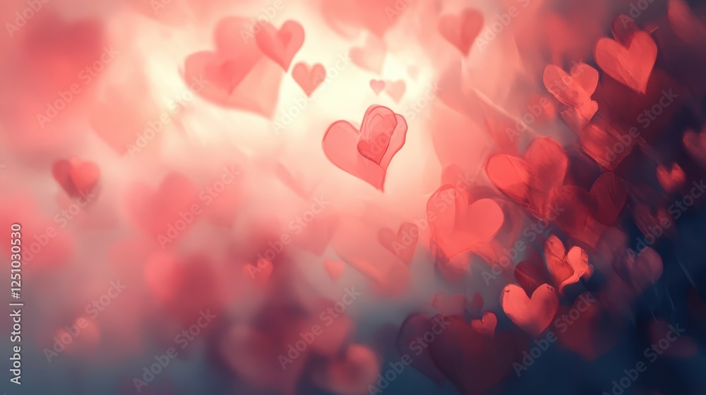 Red and Pink Hearts Floating on a Soft Blurred Background Red and Pink Hearts Floating on a Soft Blurred Background