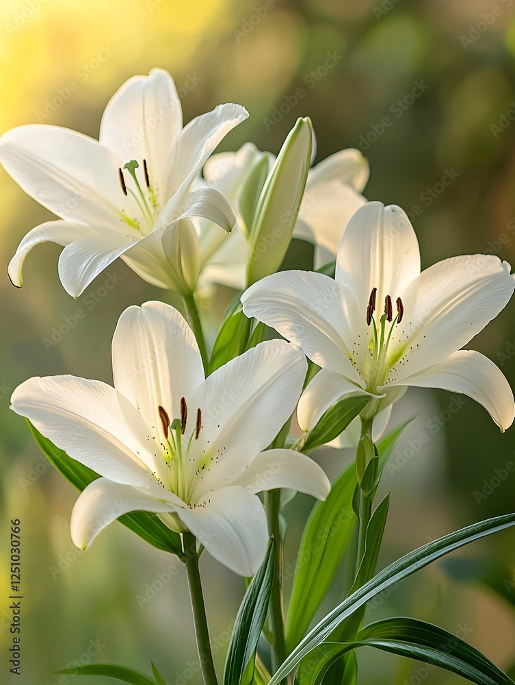 Fototapeta premium White flowers showcased in soft lighting to highlight their serene, romantic beauty