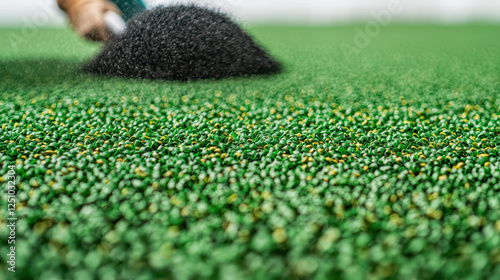 Artificial grass infill being spread on turf surface