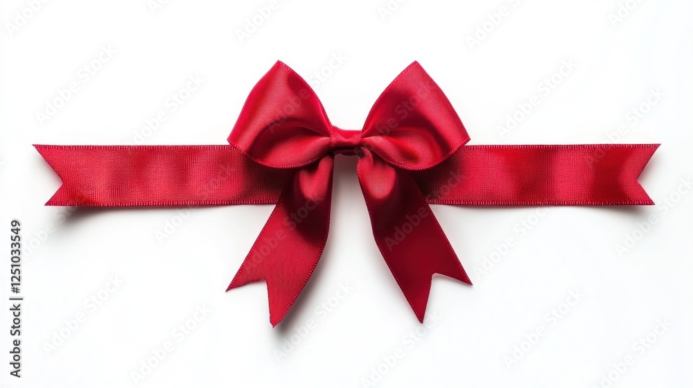 Elegant Red Ribbon Bow on White Background: A Festive Decoration Elegant Red Ribbon Bow on White Background: A Festive Decoration