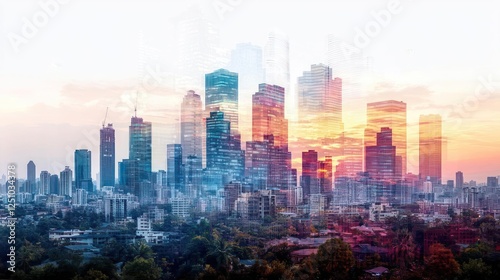 Wallpaper Mural Colorful City Skyline At Sunset Torontodigital.ca