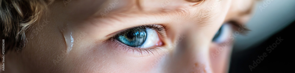 Obraz premium Close-up of Child's Face Showing Eyes and Perspiration