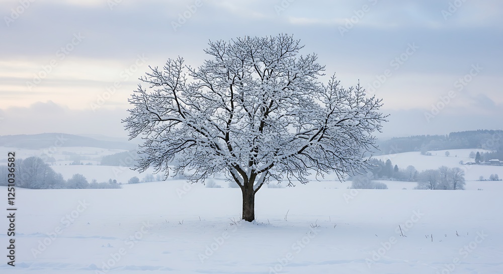 A snow-covered apple tree in a winter landscape. A snow-covered apple tree in a winter landscape.