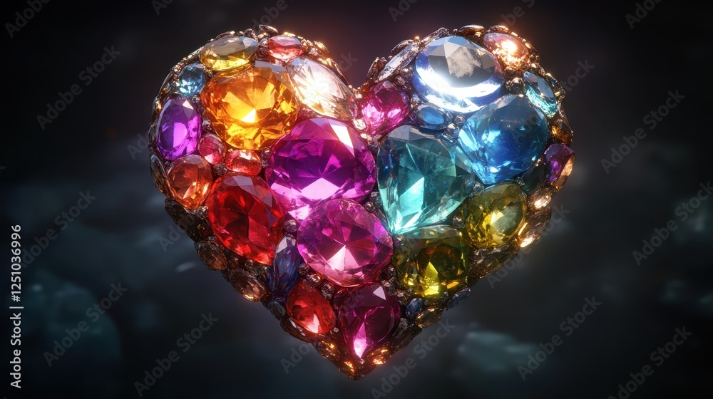 Vibrant Gemstone Heart Glowing in Dark Background Vibrant Gemstone Heart Glowing in Dark Background