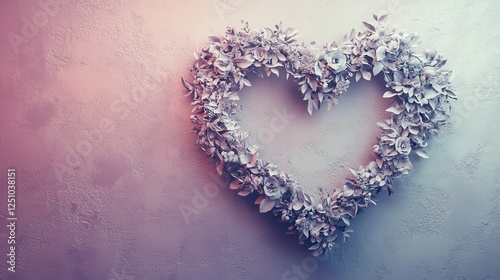 White Textured Heart Shape on Pastel Background