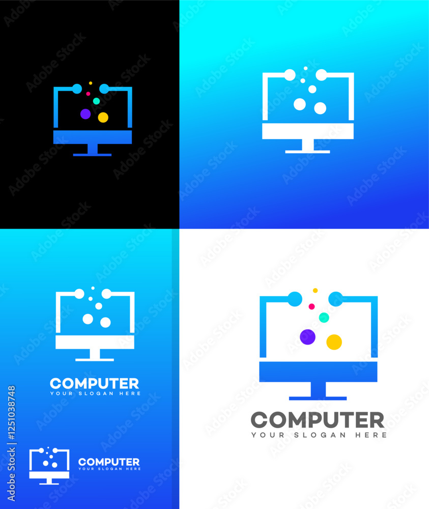 Obraz premium Modern Computer Technology Logo Design, Digital Innovation Concept