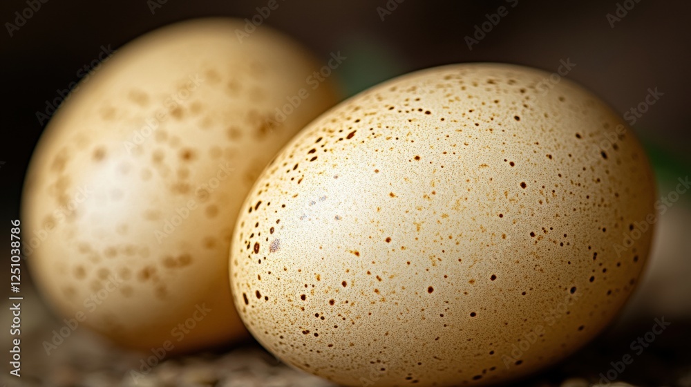 Close-up of Two Pale Brown Eggs with Speckled Texture on Surface Close-up of Two Pale Brown Eggs with Speckled Texture on Surface