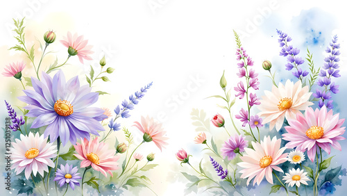 Wildflower Watercolor Illustration Collection Bouquet Border Frame Floral Design for Wedding Stationery and Textile
