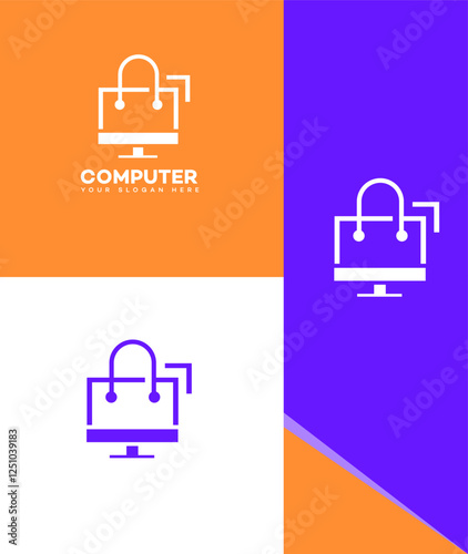 Online Shopping Computer Logo Design, Ecommerce Branding