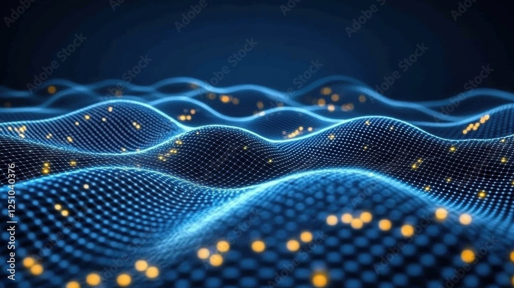 Abstract Digital Wave Pattern with Glowing Particles and Depth Abstract Digital Wave Pattern with Glowing Particles and Depth