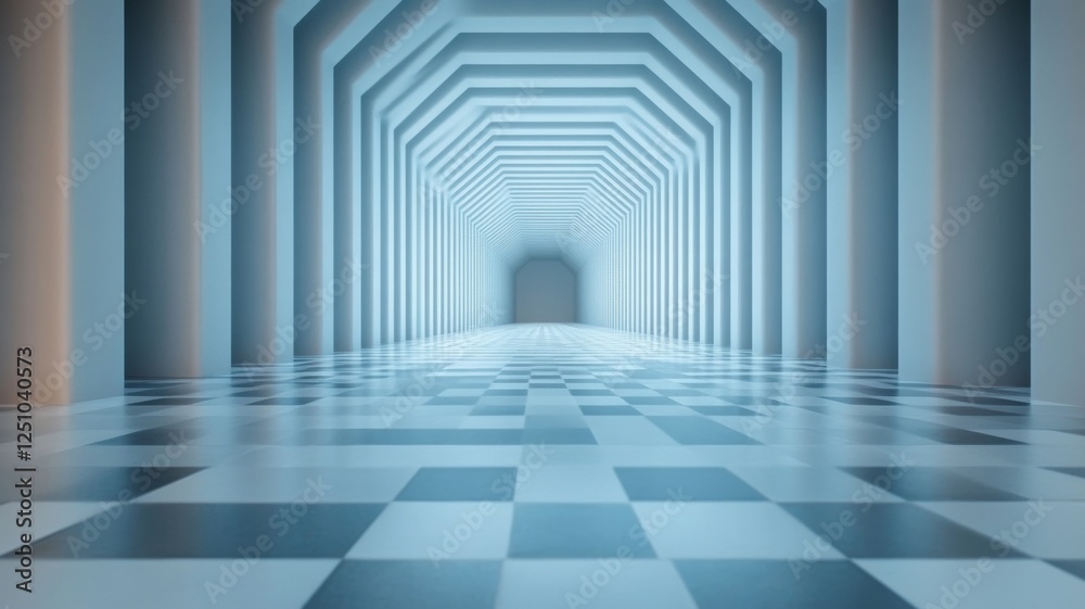 Fototapeta premium White futuristic geometric corridor. Generative AI