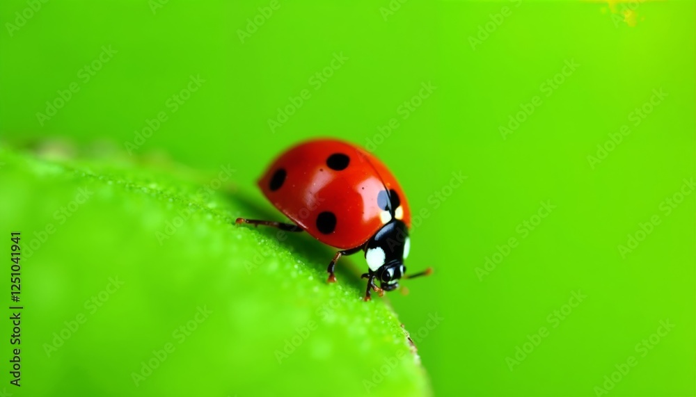 Vibrant Ladybug Portrait on Verdant Leaf Surface Close-Up Vibrant Ladybug Portrait on Verdant Leaf Surface Close-Up