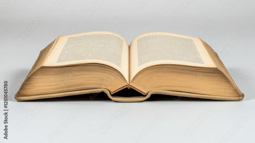 Open antique book with yellowed pages on neutral background Open antique book with yellowed pages on neutral background