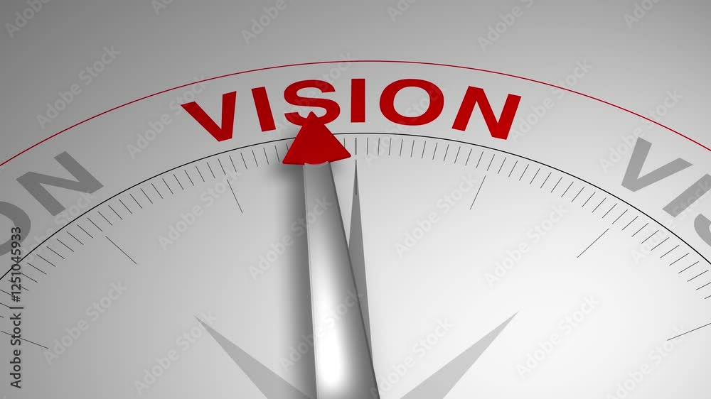 Vision text or word with a gauge arrow on a compass, representing guidance and direction on a clean white background. Ideal for business, coaching, consulting, and concept Vision text or word with a gauge arrow on a compass, representing guidance and direction on a clean white background. Ideal for business, coaching, consulting, and concept