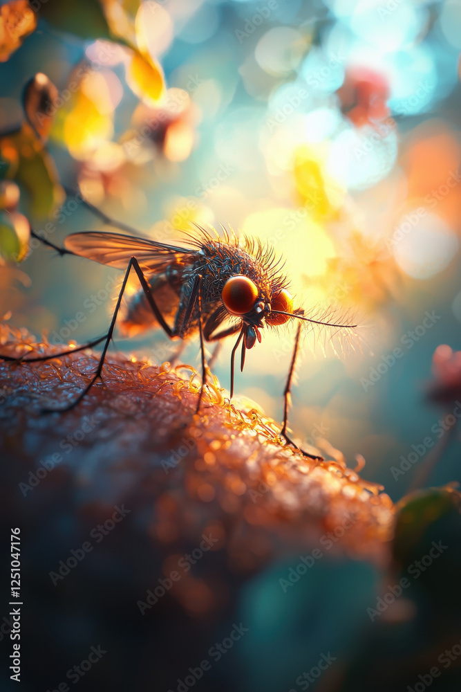 Captivating Macro Shot of a Mosquito at Sunrise: Nature's Intricate Beauty Revealed in Exquisite Detail and Vibrant Colors, Highlighting the Serenity of the Environment Captivating Macro Shot of a Mosquito at Sunrise: Nature's Intricate Beauty Revealed in Exquisite Detail and Vibrant Colors, Highlighting the Serenity of the Environment