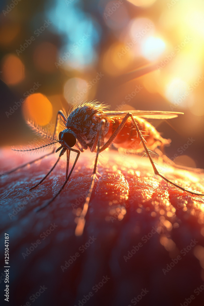 An Up-Close Encounter with a Mosquito: Exploring the Intricate Details of Nature's Tiny Creatures in a Beautiful Sunlit Context An Up-Close Encounter with a Mosquito: Exploring the Intricate Details of Nature's Tiny Creatures in a Beautiful Sunlit Context