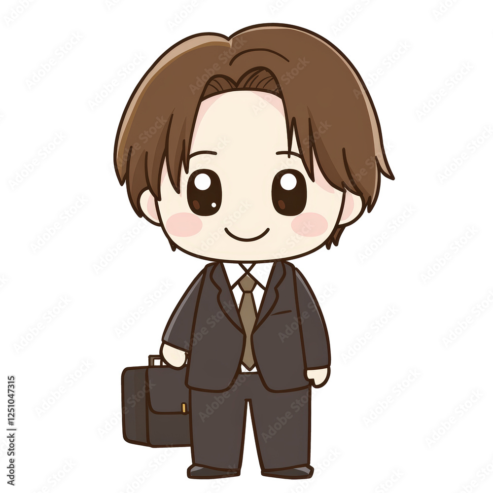 Isolated Chibi Businessman with a Dark Suit and Briefcase Isolated Chibi Businessman with a Dark Suit and Briefcase
