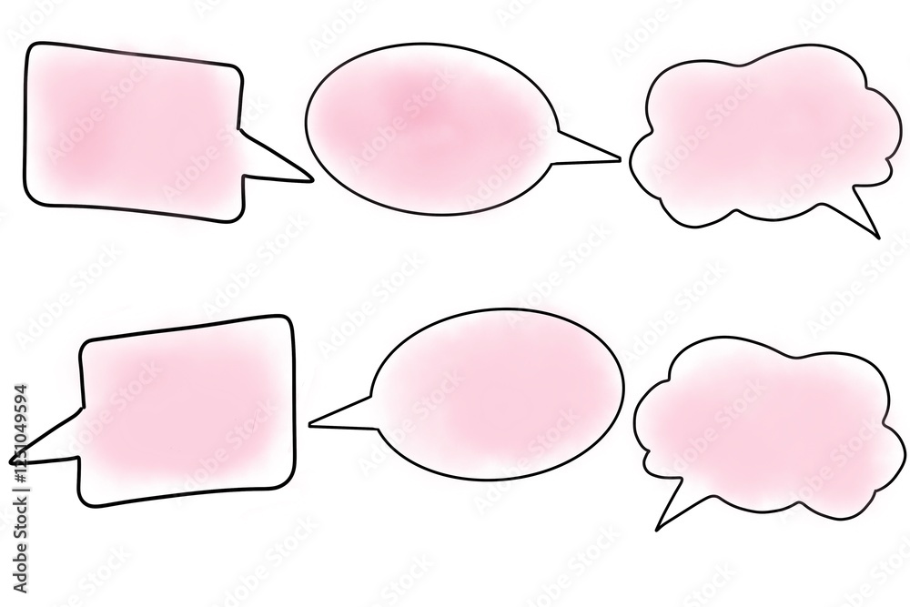 ピンクのグラデーションが入った手描き風吹き出しのセット | Hand-Drawn Style Speech Bubbles with Pink Gradient ピンクのグラデーションが入った手描き風吹き出しのセット | Hand-Drawn Style Speech Bubbles with Pink Gradient