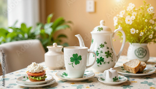 Wallpaper Mural Elegant Irish breakfast tea setup on table, celebrating Saint Patrick’s Day Torontodigital.ca
