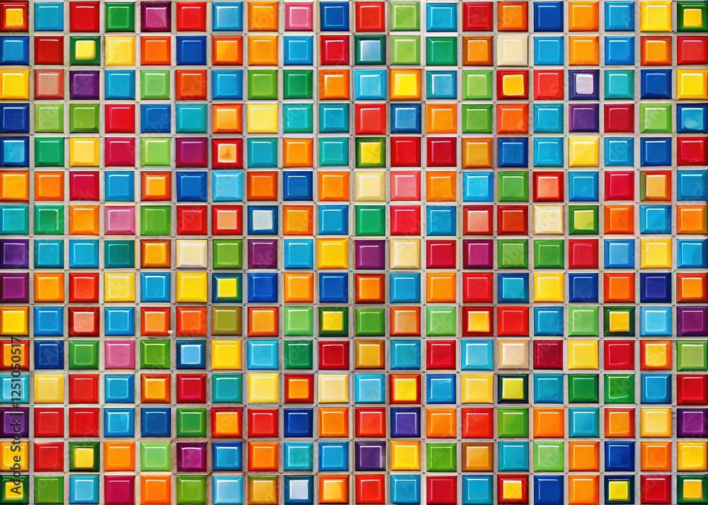 Fototapeta premium Abstract Mosaic Tile Design: Colorful MCM Square Background Double Exposure Stock Photo
