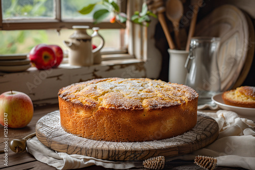 Freshly Baked Coffee Cake with Pecans and Apple Filling photo