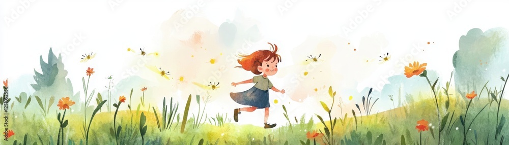 A joyful girl runs through a vibrant flower-filled meadow, enjoying the beauty of nature while expressing sheer happiness and freedom. A joyful girl runs through a vibrant flower-filled meadow, enjoying the beauty of nature while expressing sheer happiness and freedom.