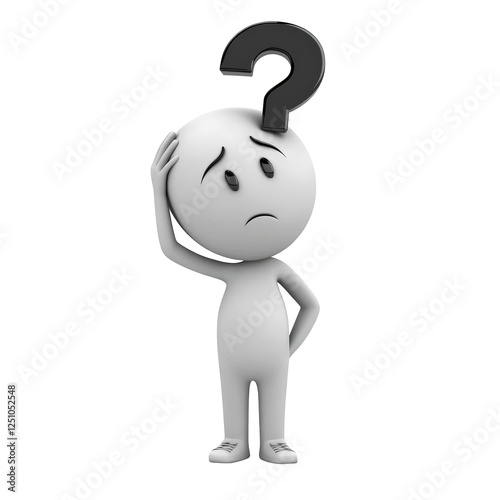 Isolated Puzzled Cartoon Figure with Question Mark Overhead