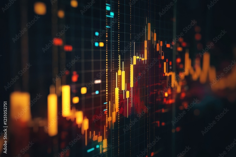 Obraz premium An abstract stock market chart illustration showing fluctuating prices with vibrant colors, symbolizing financial growth and market activity.