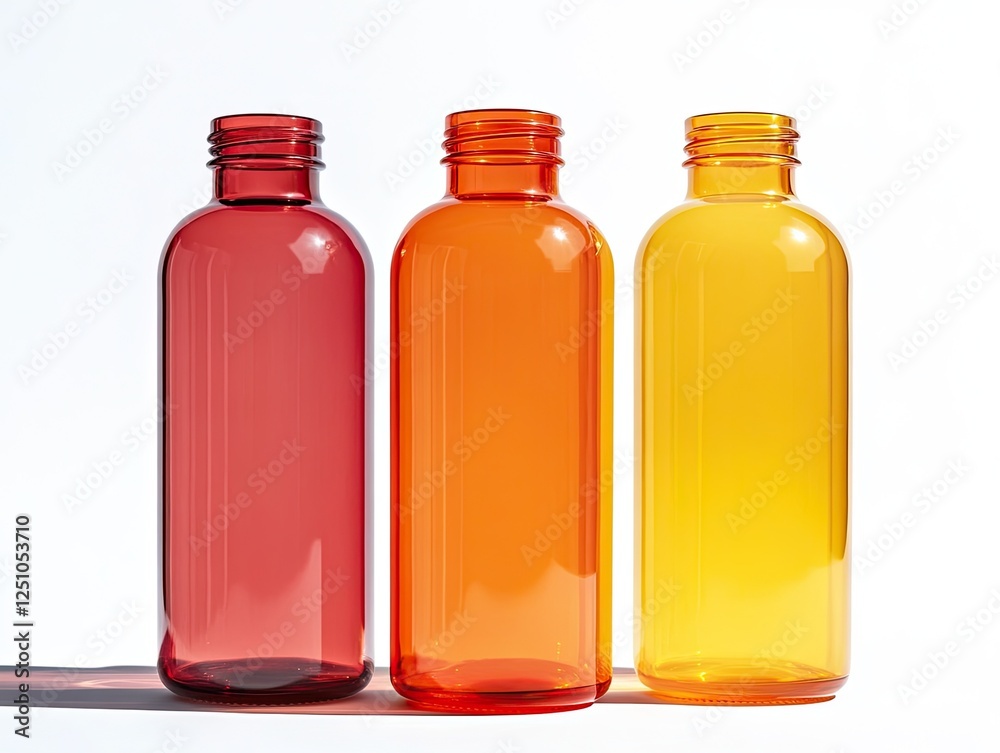 Colorful Glass Bottles in a Row, Gradient from Red to Orange to Yellow Colorful Glass Bottles in a Row, Gradient from Red to Orange to Yellow