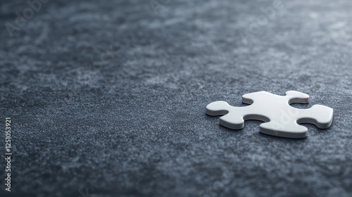 A single white puzzle piece lies on a textured dark surface, symbolizing the search for completeness and connection. photo