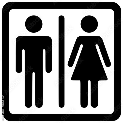 Simple Bathroom Sign: A classic and universally recognized restroom sign with a male and female pictogram. The bold black and white design ensures clear visibility for all.